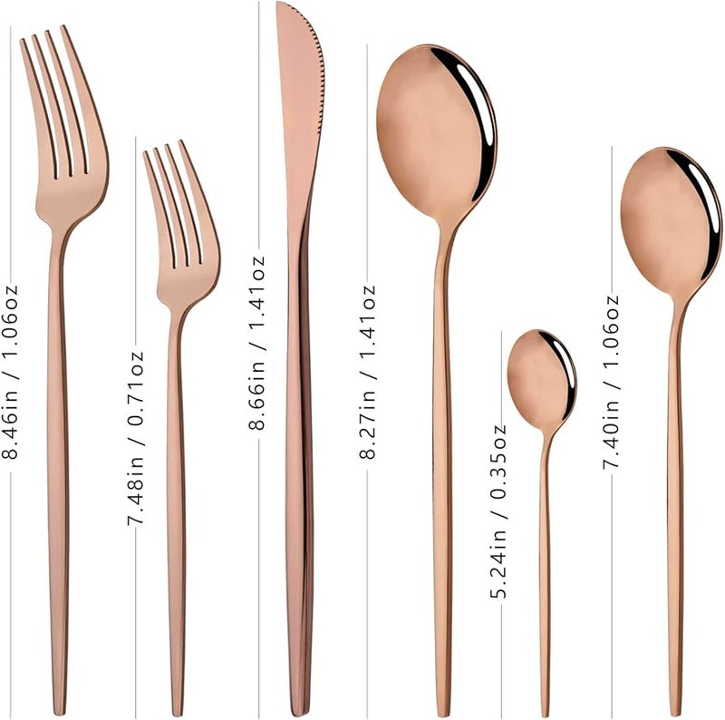 24 Piece Rose Gold Stainless Steel Flatware Set Service For 4 Dishwasher Safe - Image 5